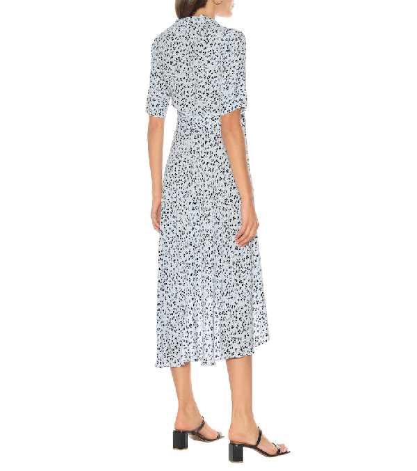 Ganni Floral-print Crepe Wrap Midi Dress In Light Blue | ModeSens